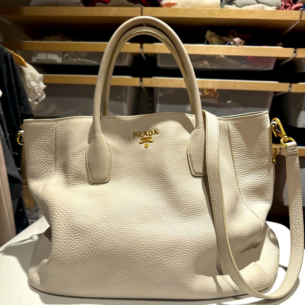 Prada large tote white cream color